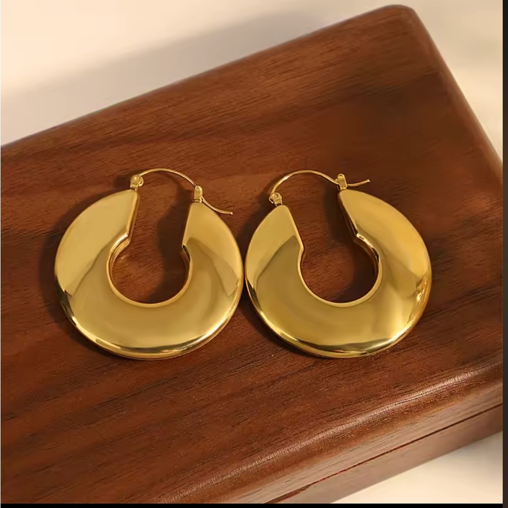 Gold Plated Thick Lightweight Hoop Earrings